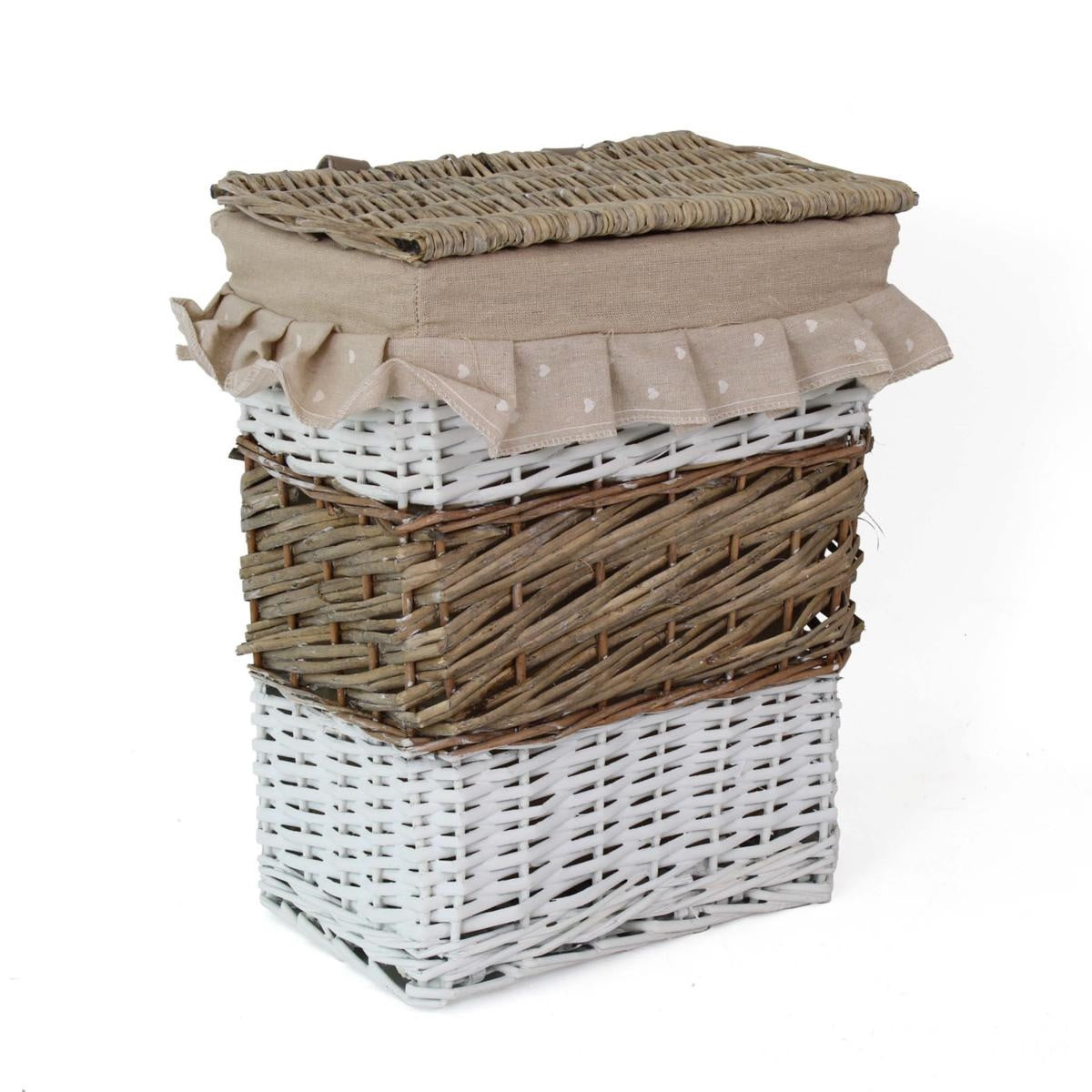 Portabiancheria rettangolare in vimini beige e bianco, 31x21x40 cm