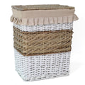 Portabiancheria rettangolare in vimini beige e bianco, 45x33H56 cm