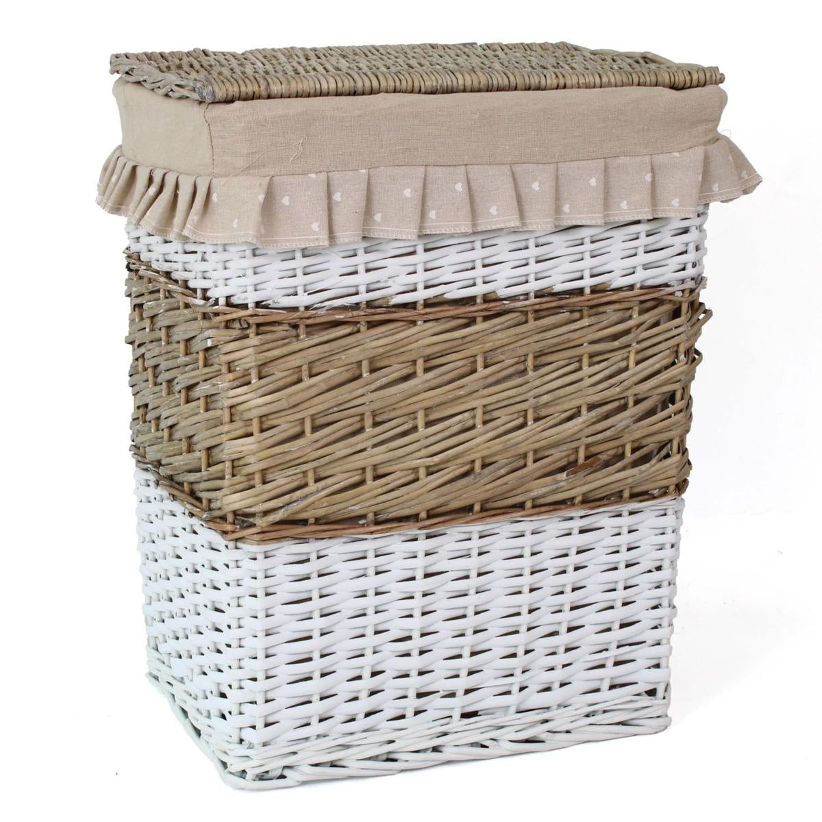 Portabiancheria rettangolare in vimini beige e bianco, 45x33H56 cm