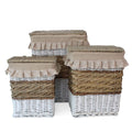 Portabiancheria ovale in vimini beige e bianco, set di 3, 45x33H56 cm