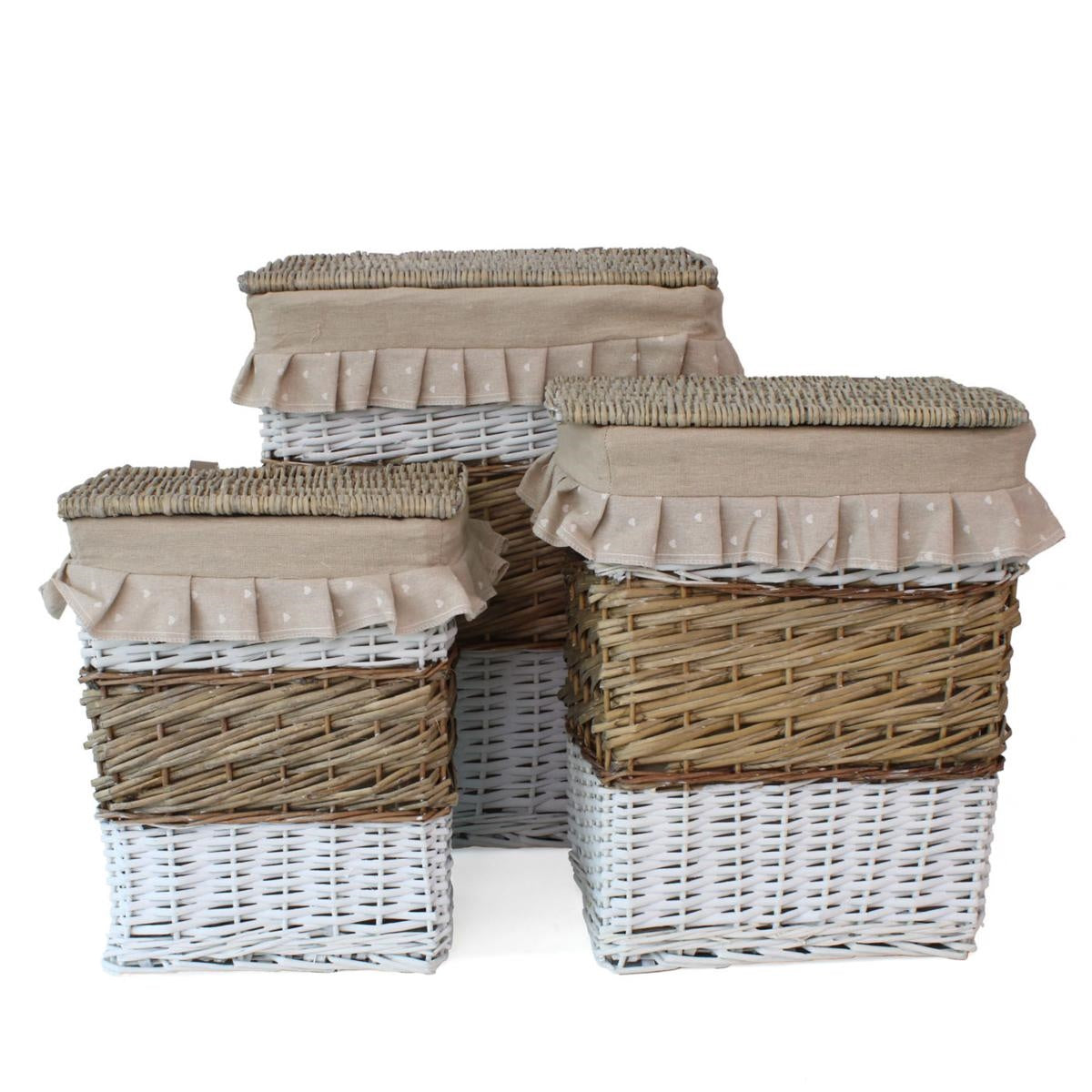 Portabiancheria ovale in vimini beige e bianco, set di 3, 45x33H56 cm