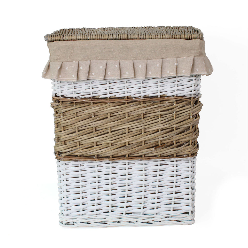 Portabiancheria ovale in vimini beige e bianco, set di 3, 45x33H56 cm