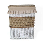 Portabiancheria ovale in vimini beige e bianco, set di 3, 45x33H56 cm