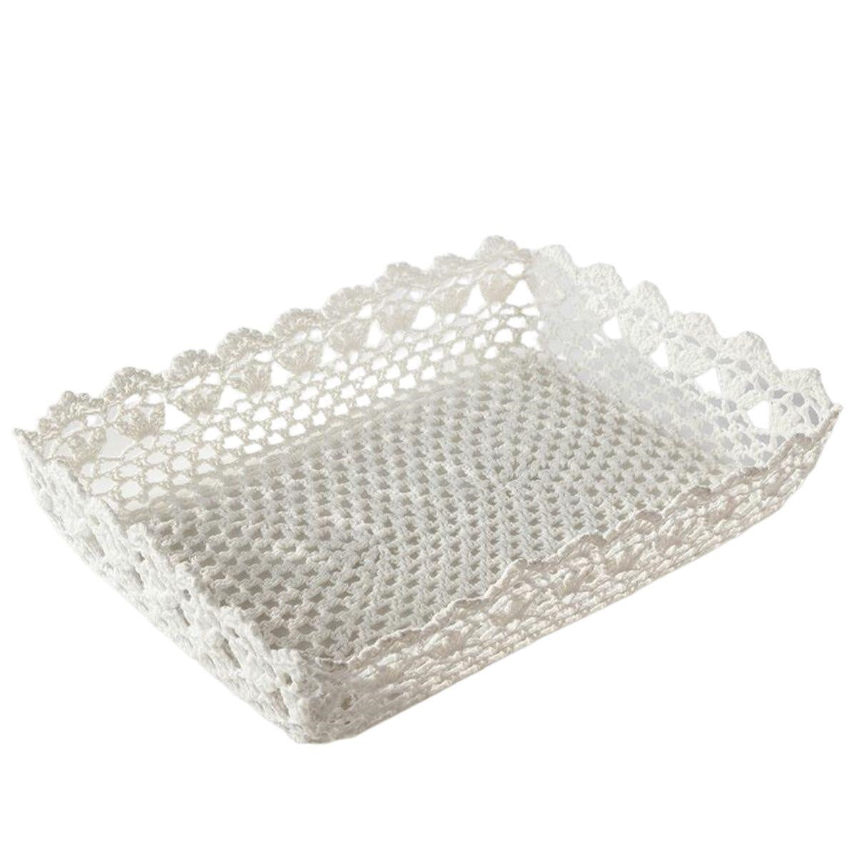 Vassoio in pizzo bianco, 35X25H7 cm