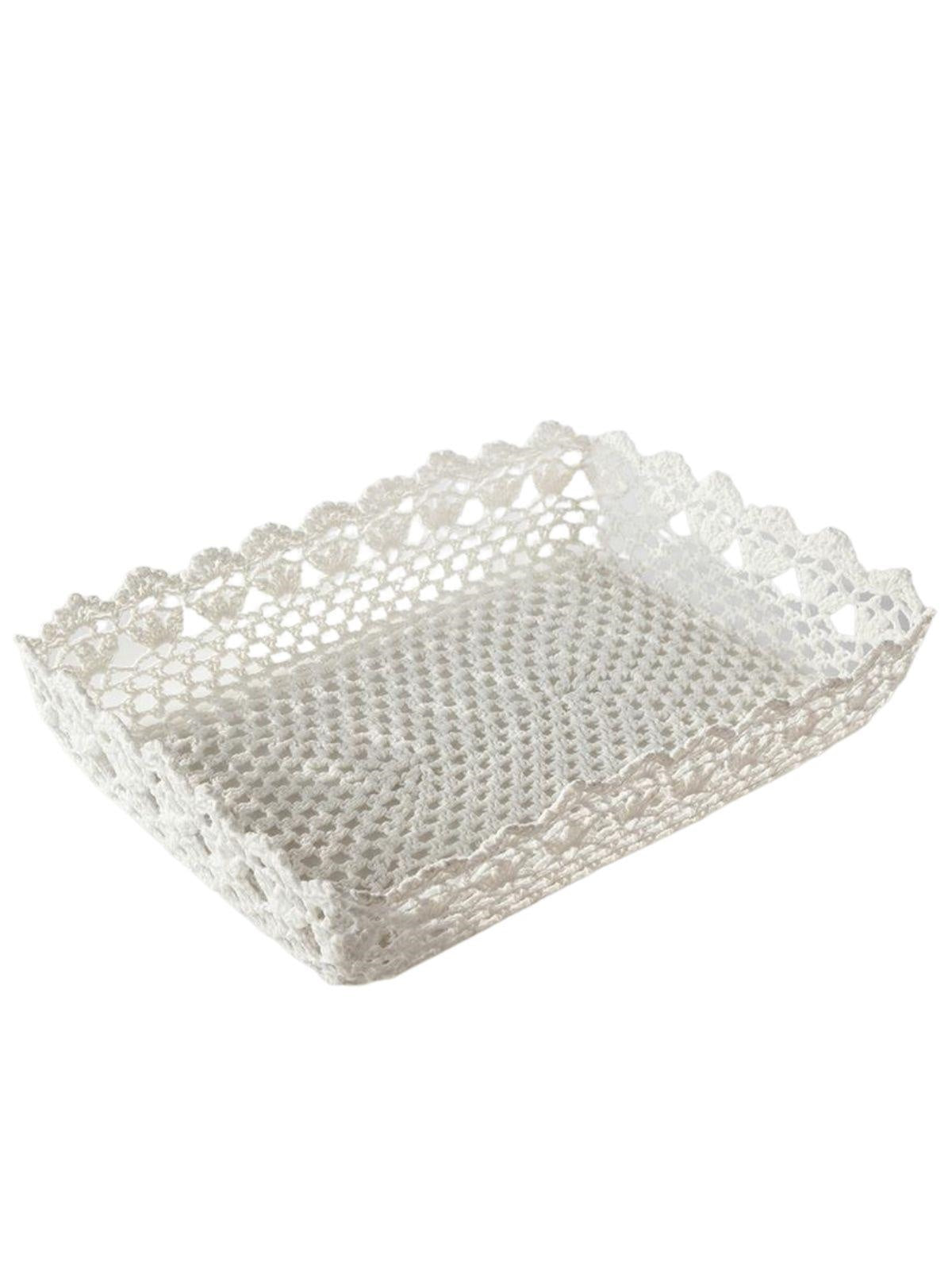 Vassoio in pizzo bianco, 35X25H7 cm (kit da 3)