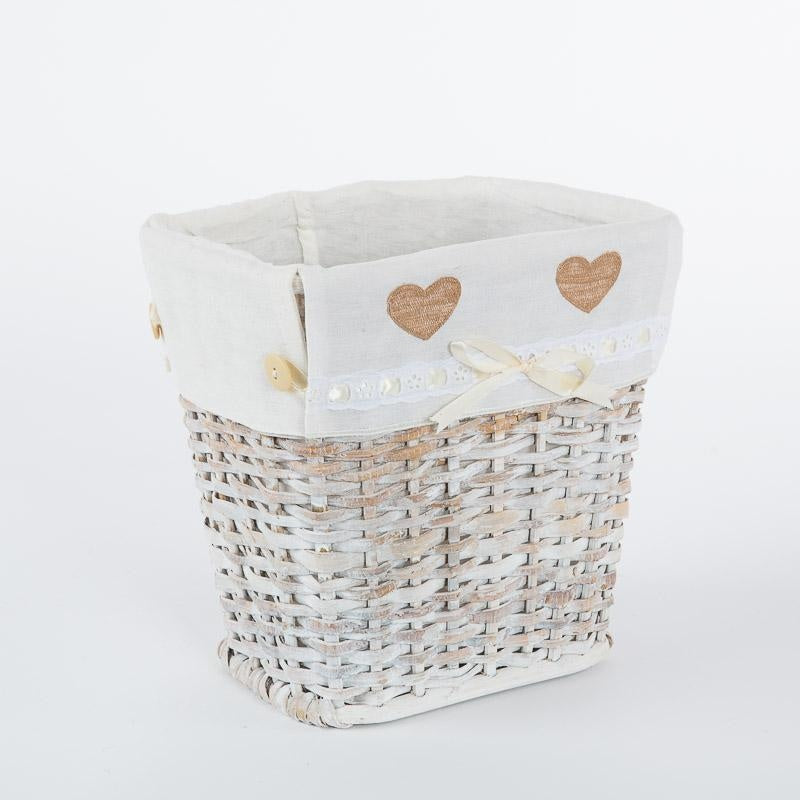 Gettacarte in rattan con decoro a cuori, 25x20H26 cm