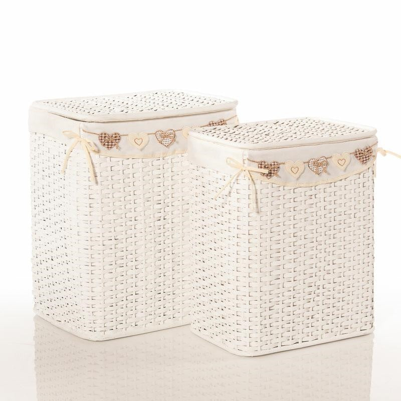 Portabiancheria bianco in bambù, set di 2, 48x36H58 cm