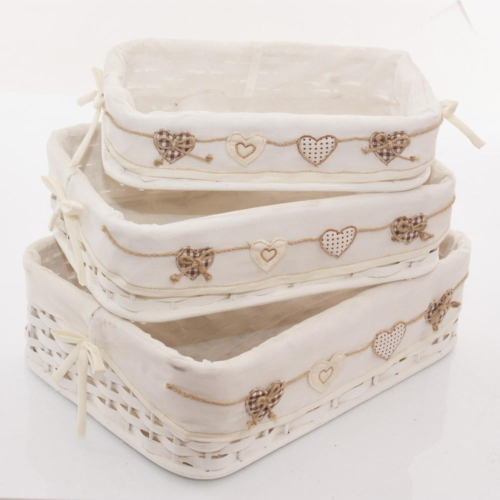 Cesto in bambù bianco, 41x30x13 cm, set di 3