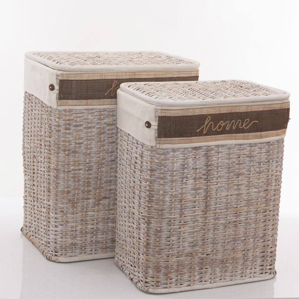Portabiancheria in rattan, set di 2
