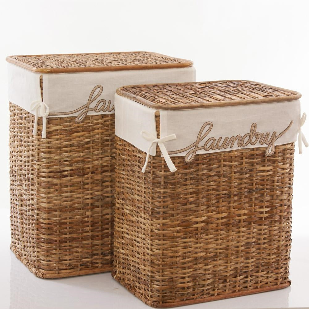 Portabiancheria in rattan, set di 2