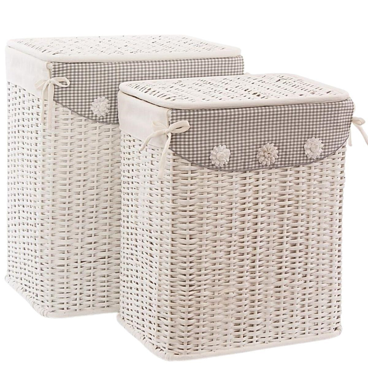 Cesti portabiancheria in rattan bianco, set di 2, 48x36x58 cm