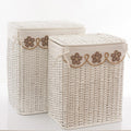 Portabiancheria in rattan marrone con decoro a fiori, set di 2