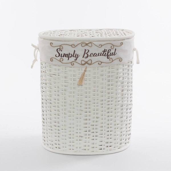 Portabiancheria bamboo bianco oval, 38x25x48 cm