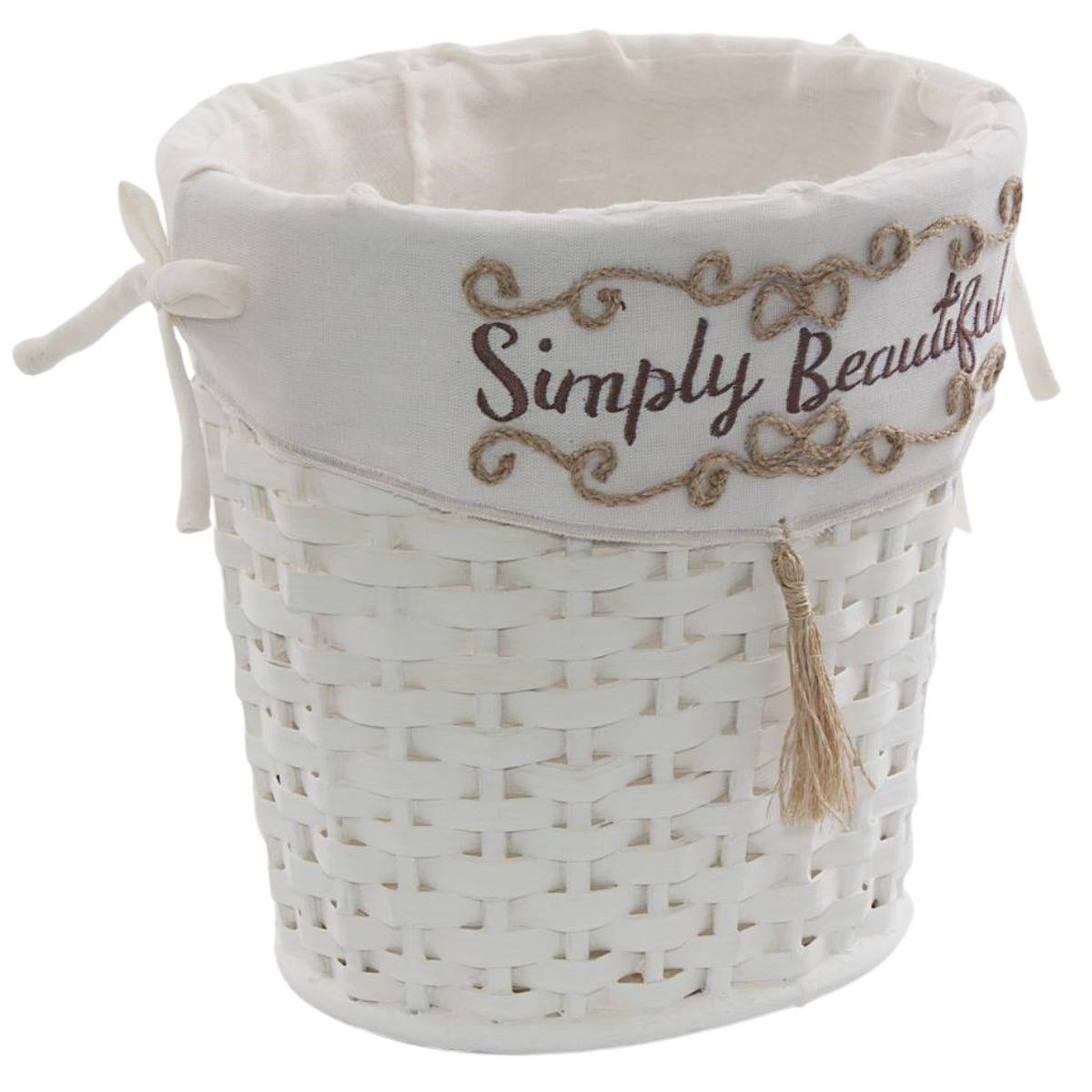 Gettacarte ovale in bambù bianco, 25x20x25 cm