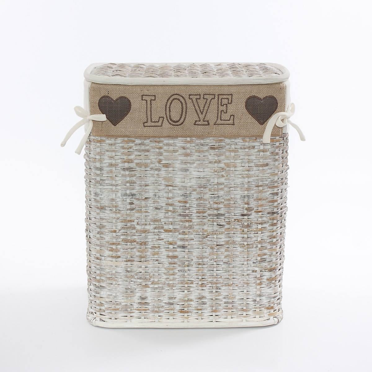 Portabiancheria in rattan sbiancato Love, 38x25x48 cm