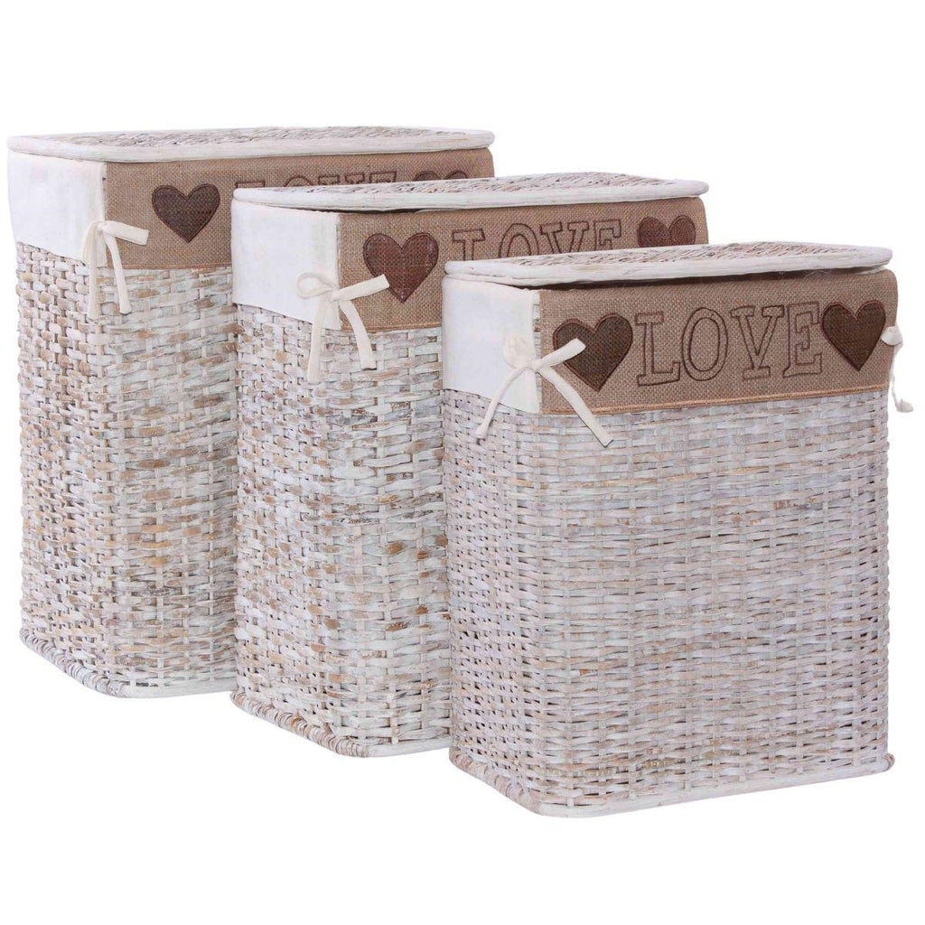 Portabiancheria in rattan sbiancato, set da 3, 48x36H58 cm