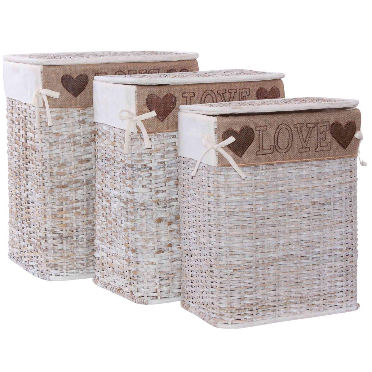 Portabiancheria in rattan sbiancato, set da 3, 48x36H58 cm