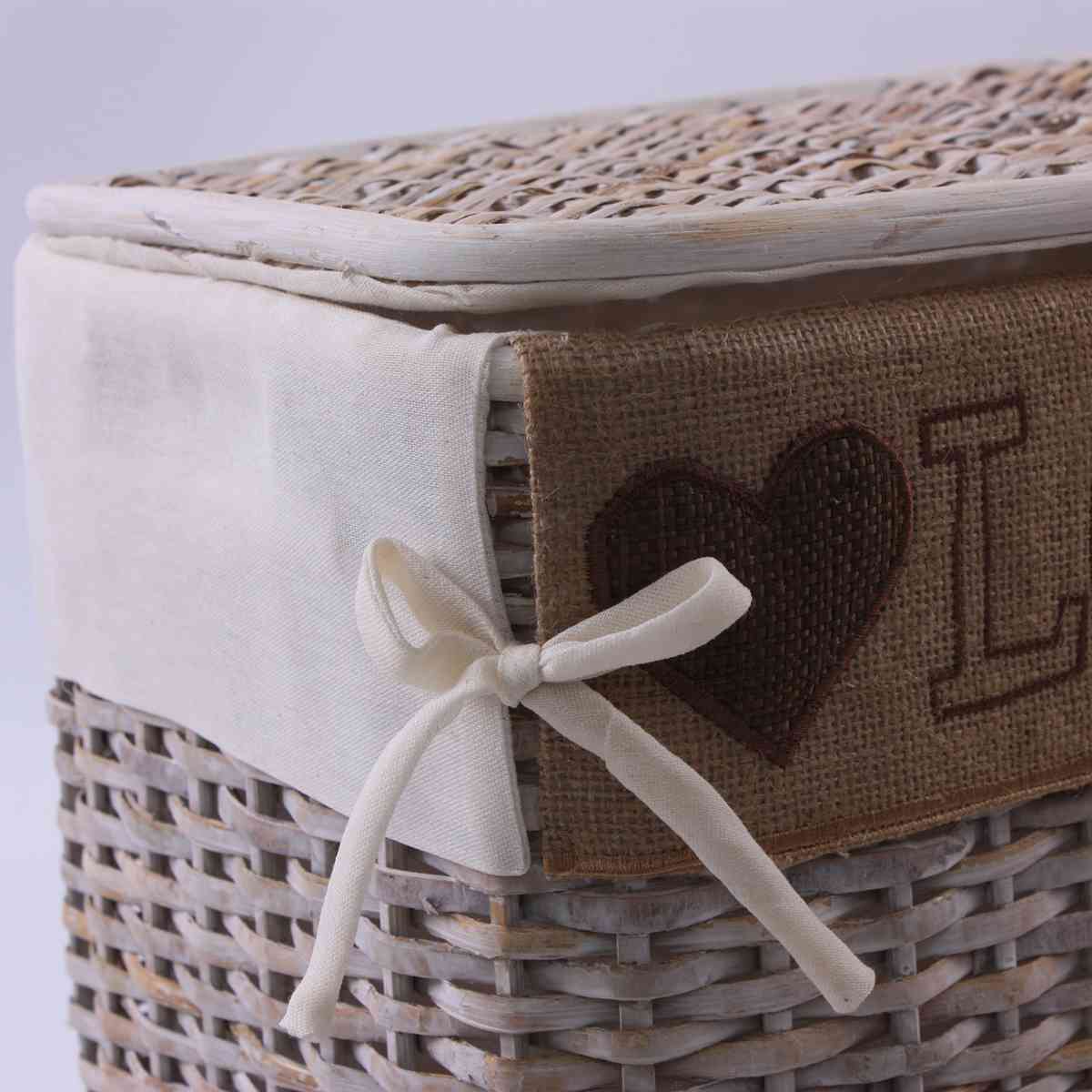 Portabiancheria in rattan sbiancato, set da 3, 48x36H58 cm
