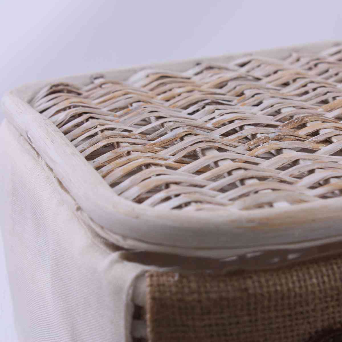 Portabiancheria in rattan sbiancato, set da 3, 48x36H58 cm