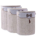 Portabiancheria semirotondo in bambu' bianco, 48x36H58 cm, set di 3