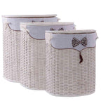 Portabiancheria semirotondo in bambu' bianco, 48x36H58 cm, set di 3