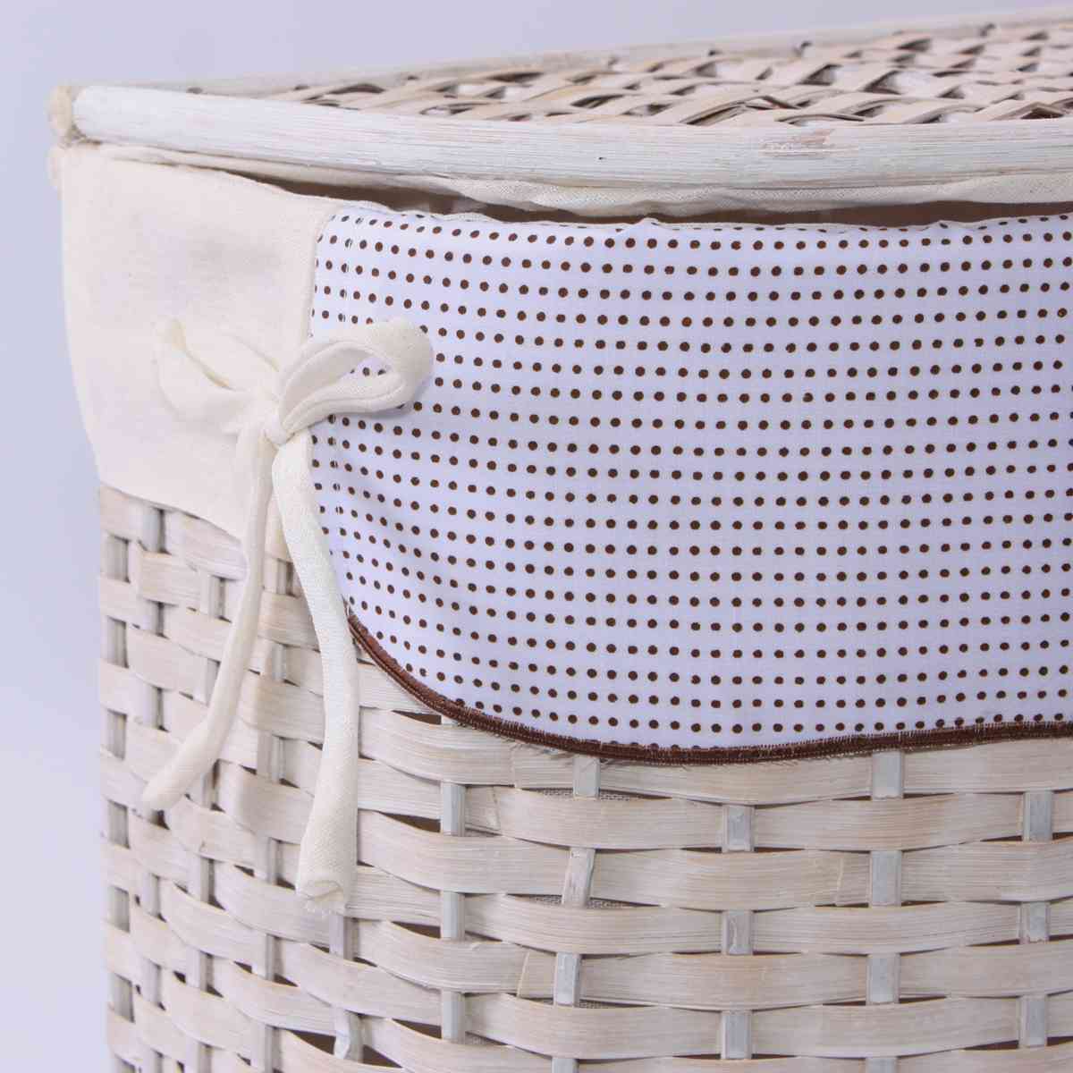 Portabiancheria semirotondo in bambu' bianco, 48x36H58 cm, set di 3