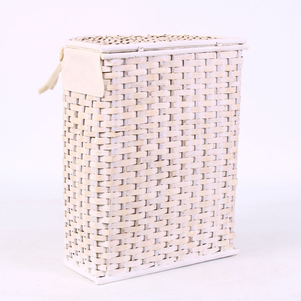 Portabiancheria semirotondo in bambù bianco, 48x36x58 cm