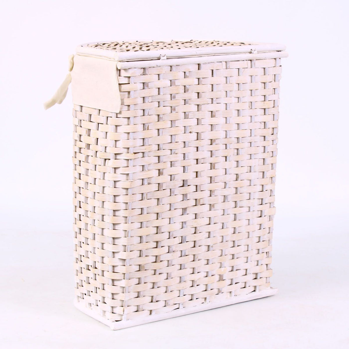 Portabiancheria semirotondo in bambù bianco, 48x36x58 cm