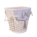 Gettacarte semirotondo in bambù bianco con fodera e fiocco, 25x20H25 cm