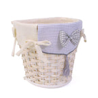 Gettacarte semirotondo in bambù bianco con fodera e fiocco, 25x20H25 cm