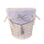 Gettacarte semirotondo in bambù bianco con fodera e fiocco, 25x20H25 cm