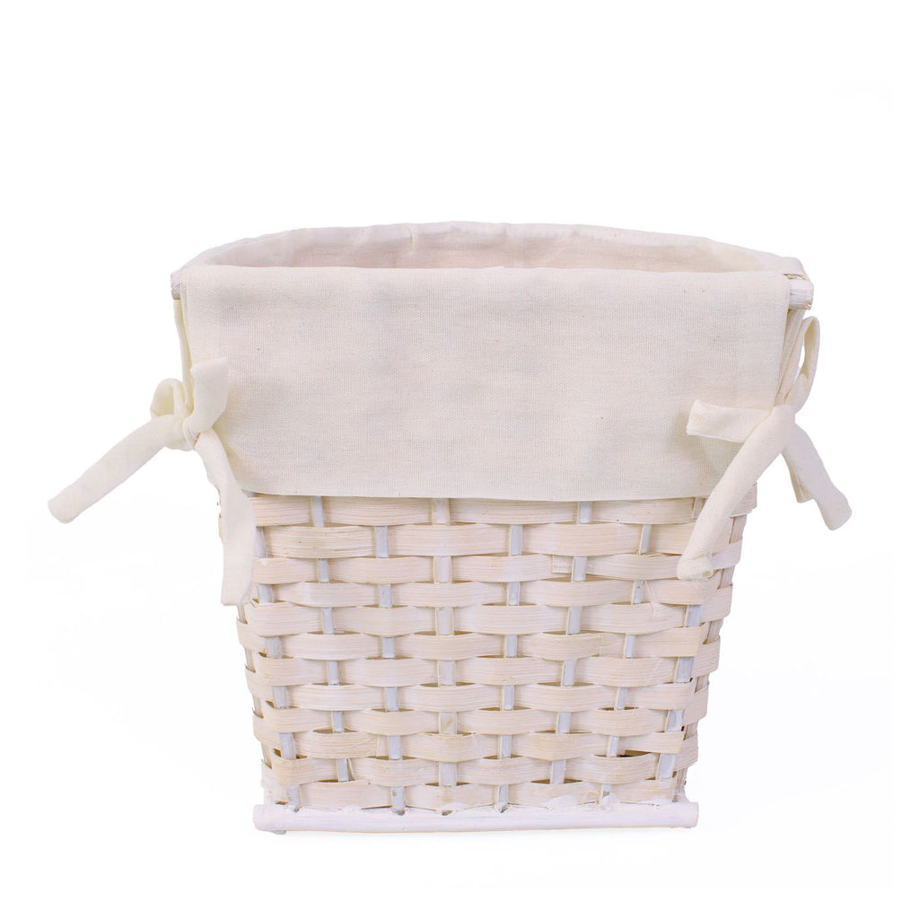 Gettacarte semirotondo in bambù bianco con fodera e fiocco, 25x20H25 cm