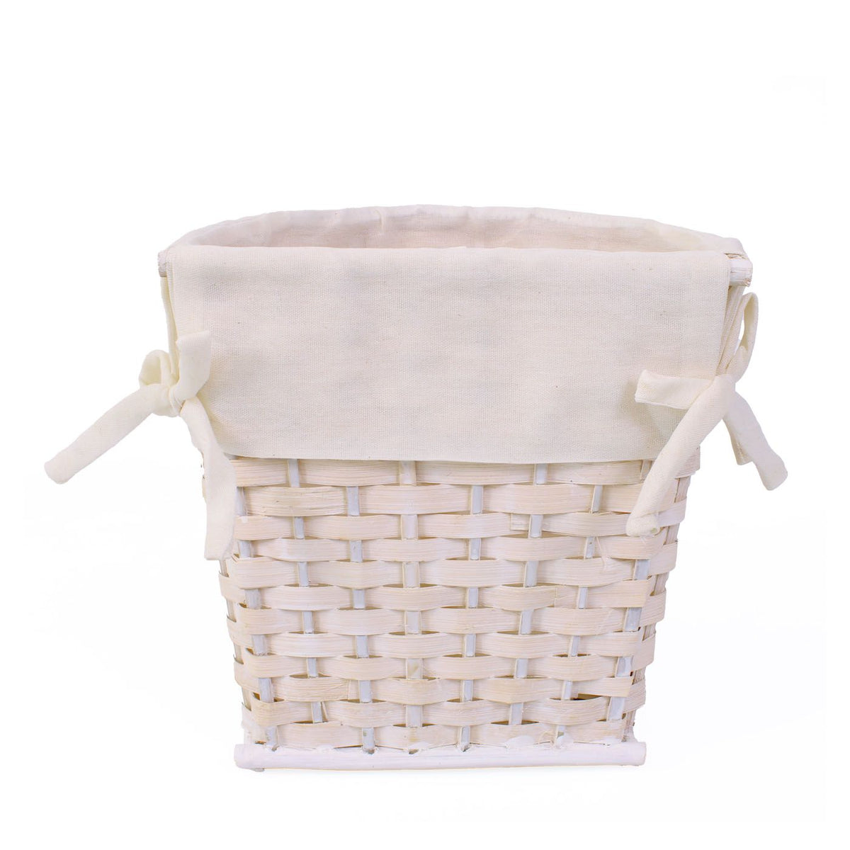 Gettacarte semirotondo in bambù bianco con fodera e fiocco, 25x20H25 cm