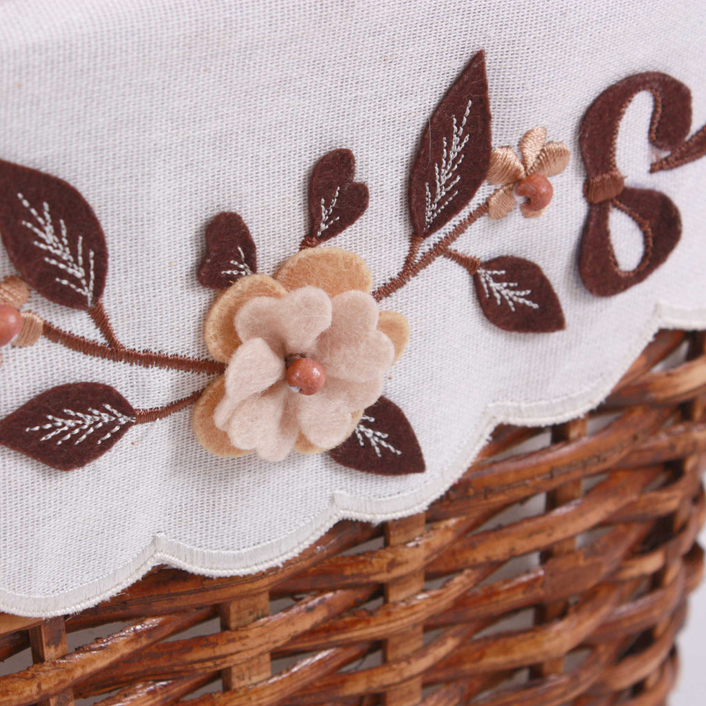 Gettacarte in vimini marrone con fodera decorata, 25x20x25 cm
