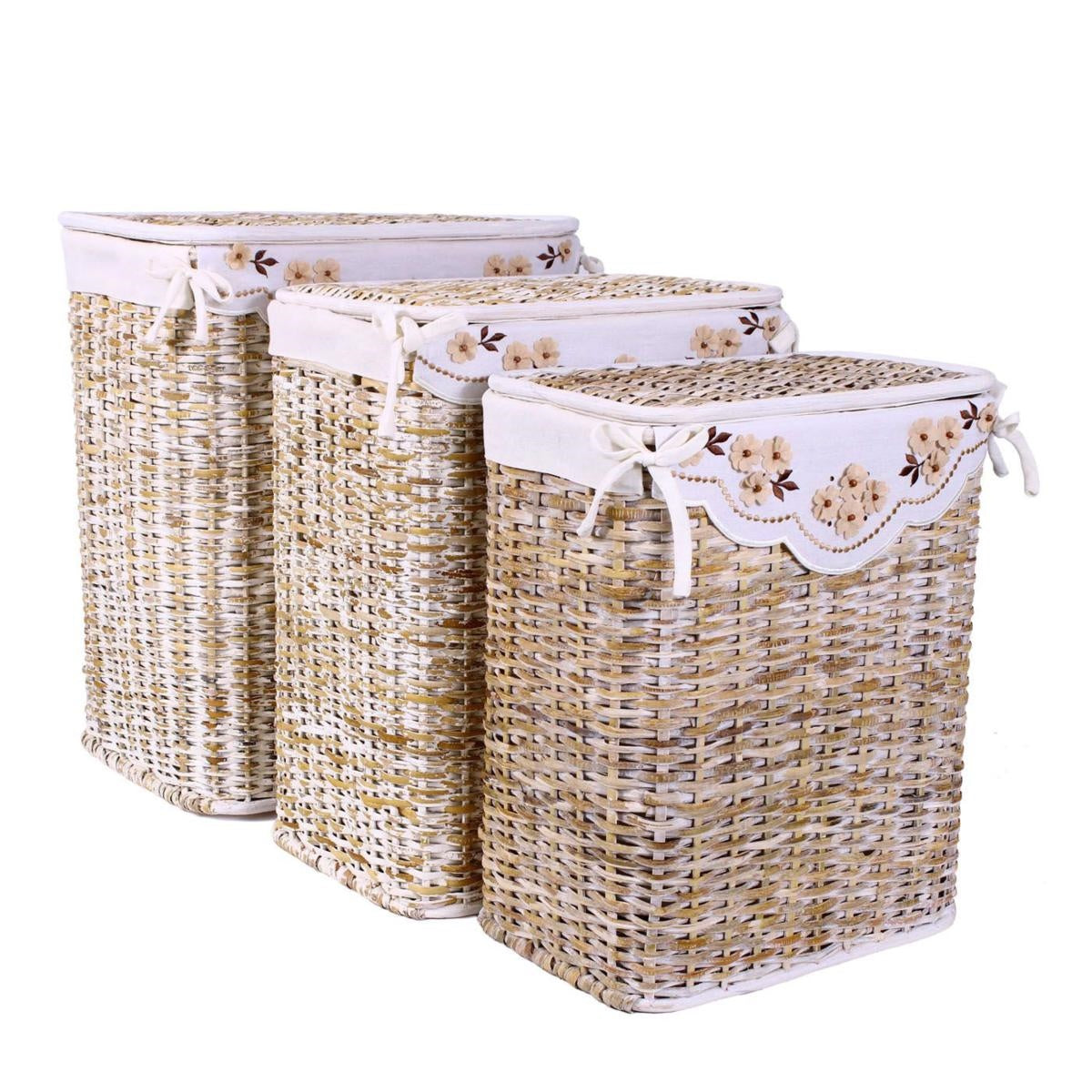 Portabiancheria in rattan sbiancato, 48x36H58 cm, set di 3