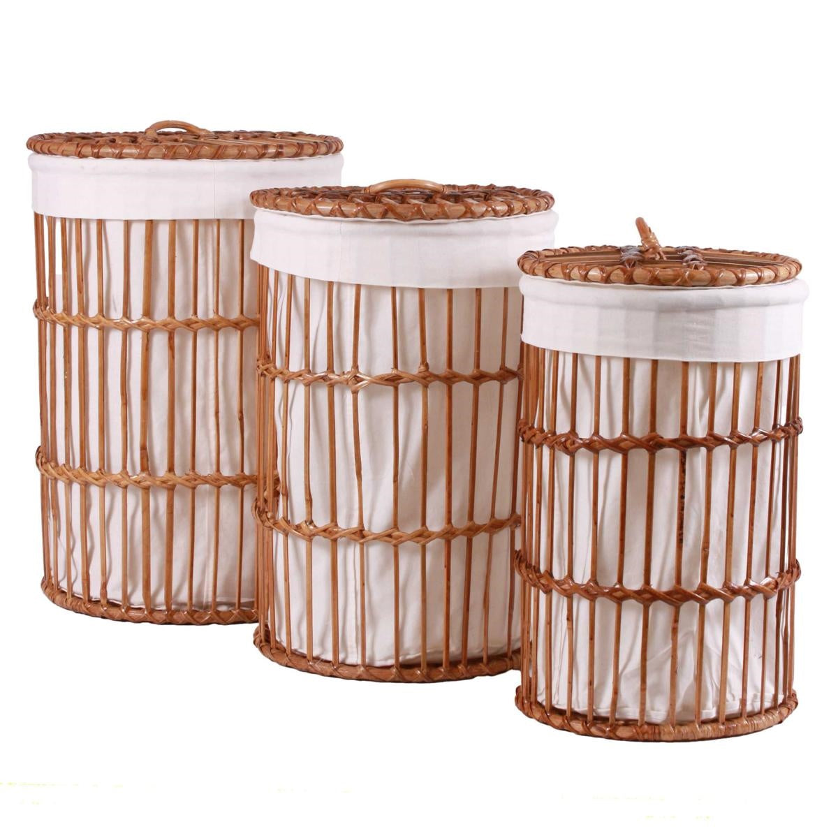 Set di 3 portabiancheria rotondi in rattan, Ø40H57 cm