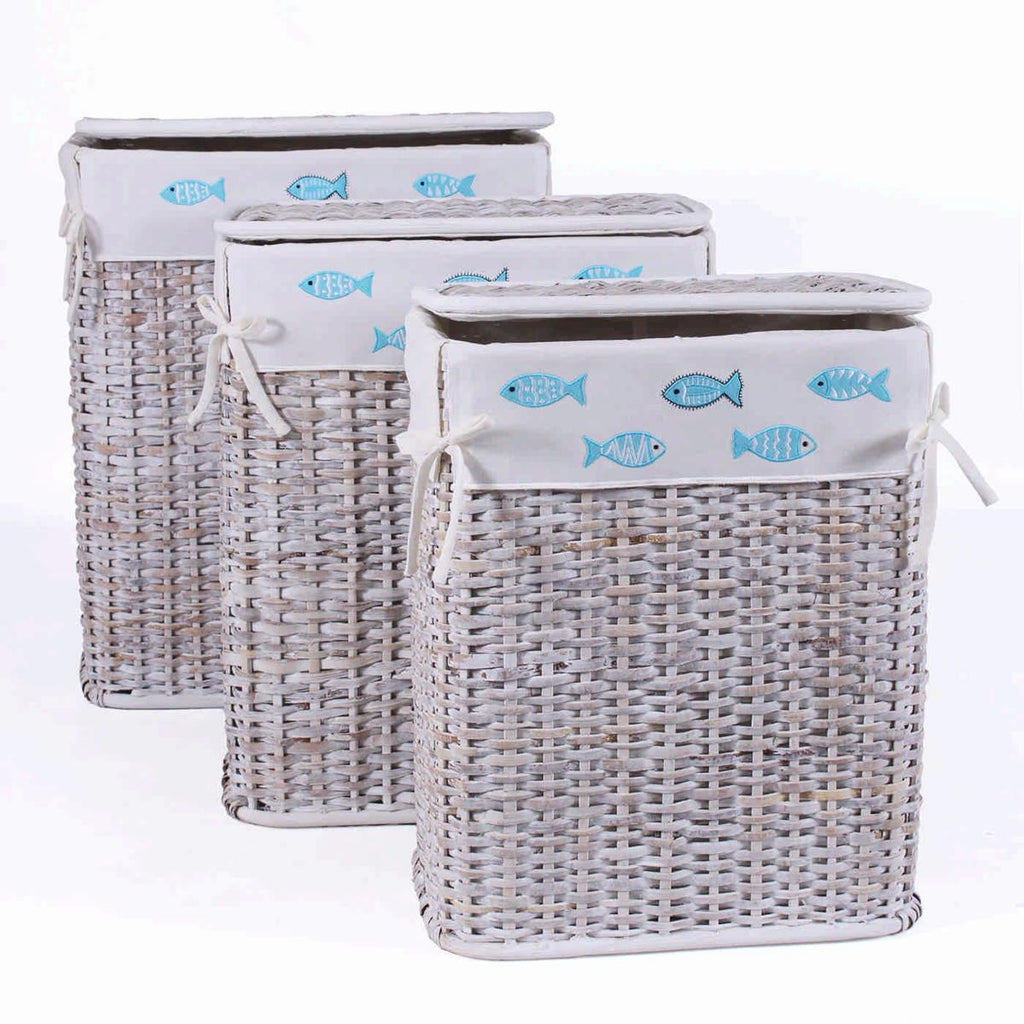 Portabiancheria in rattan foderato, 48x36H58 cm, set di 3