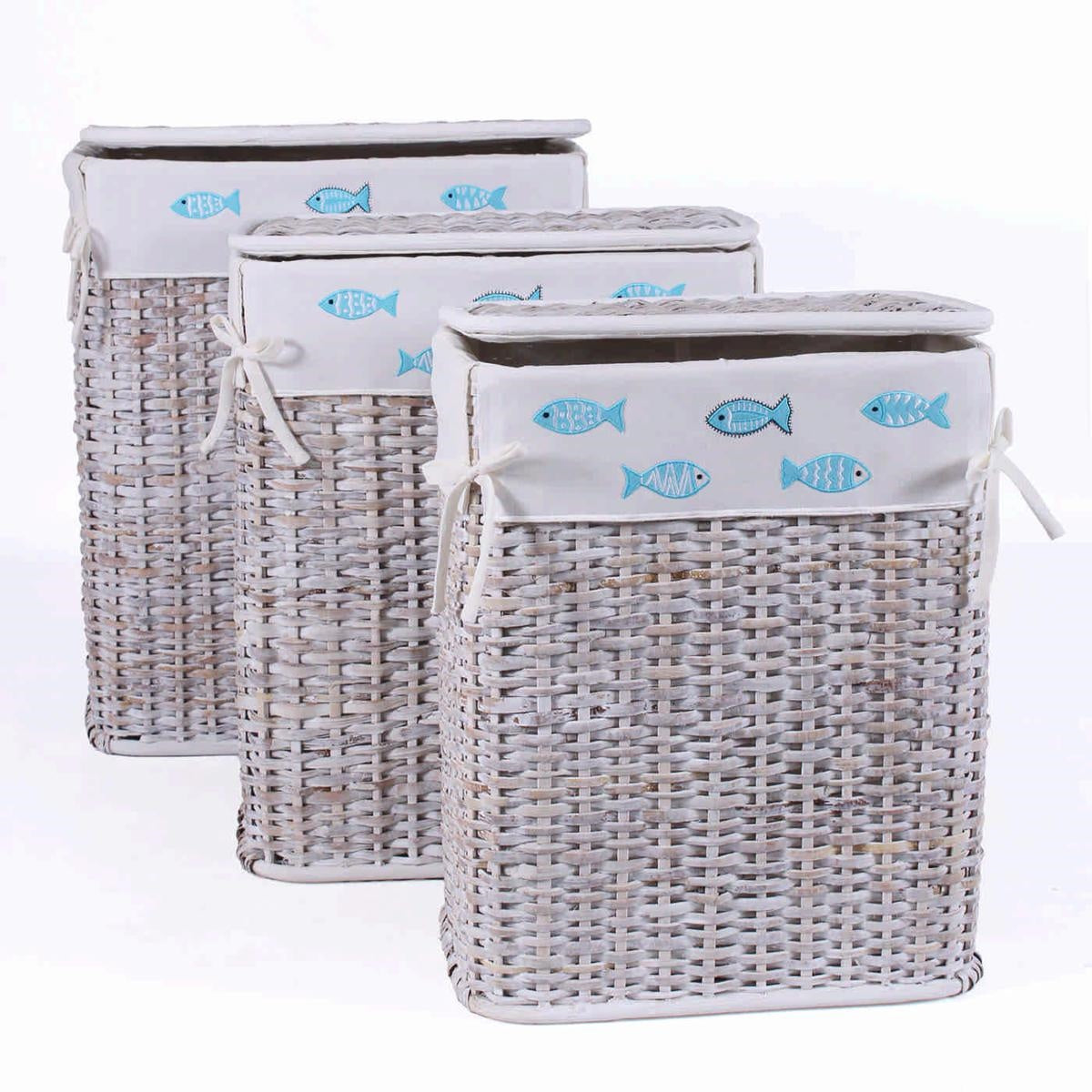 Portabiancheria in rattan foderato, 48x36H58 cm, set di 3
