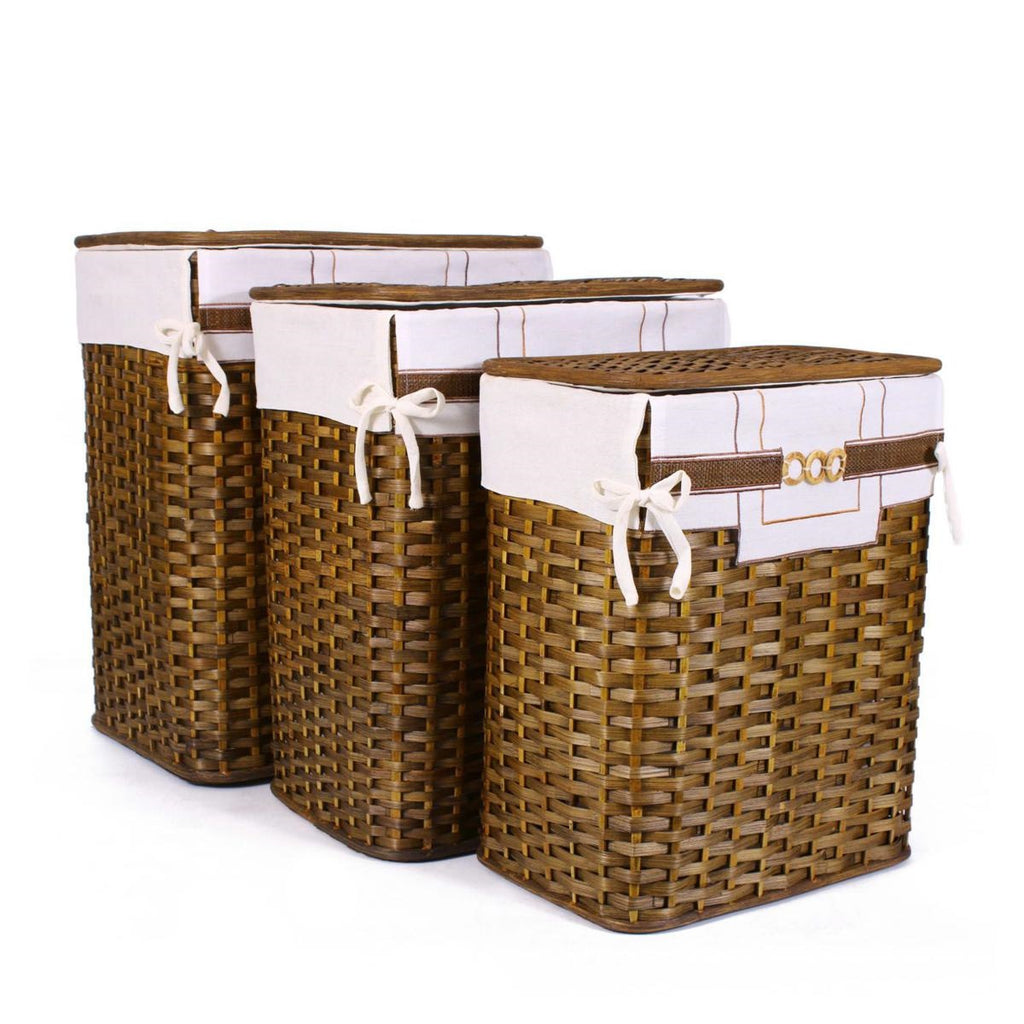 Portabiancheria in bambù marrone con fodera, set da 3, 48x36H58 cm