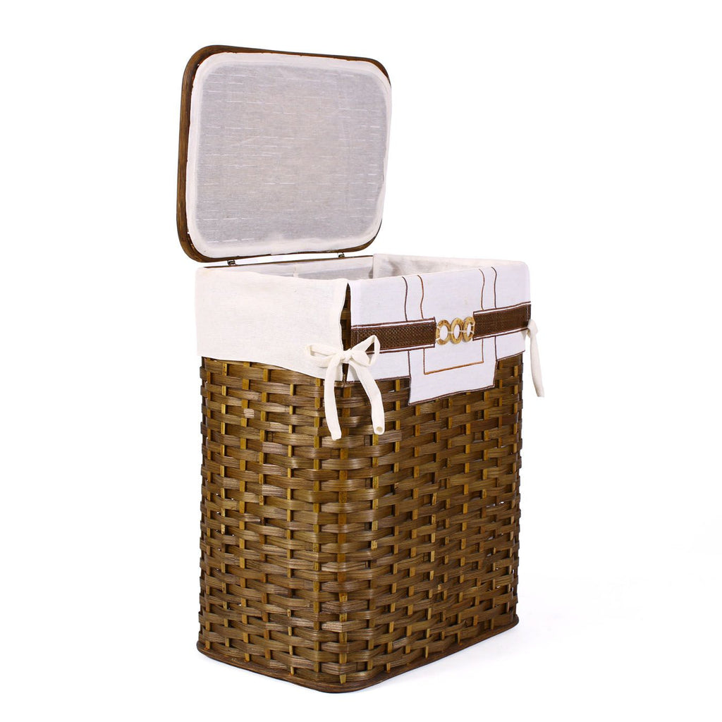 Portabiancheria in bambù marrone con fodera, set da 3, 48x36H58 cm