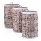 Portabiancheria rotondo in rattan, set di 3, Ø40H57 cm