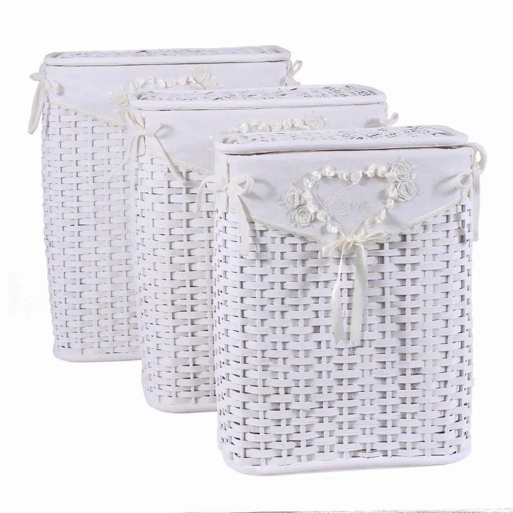Portabiancheria in bambù bianco foderato, set da 3, 48x36H58 cm