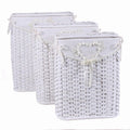 Portabiancheria in bambù bianco foderato, set da 3, 48x36H58 cm