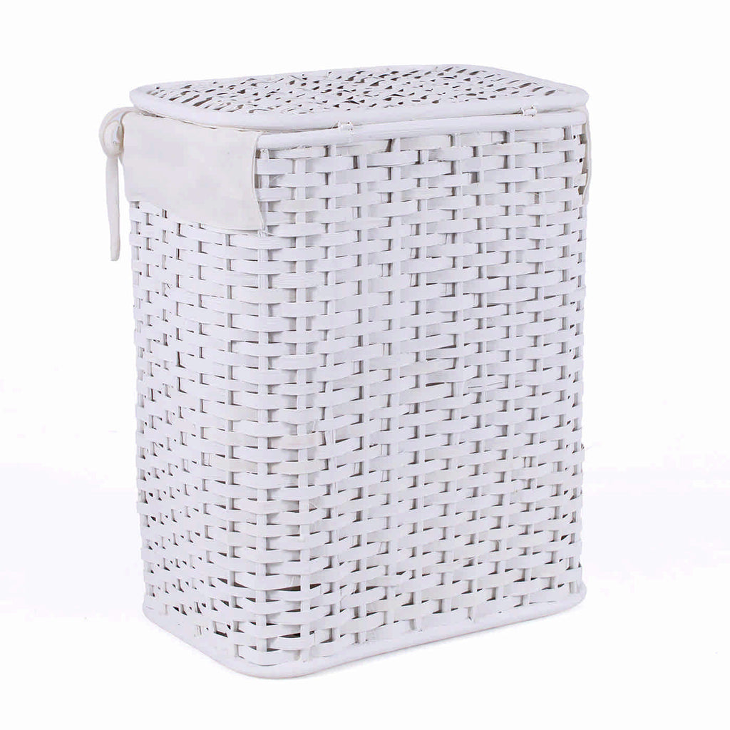 Portabiancheria in bambù bianco foderato, set da 3, 48x36H58 cm
