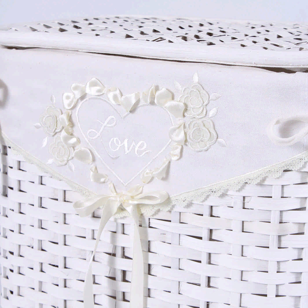 Portabiancheria in bambù bianco foderato, set da 3, 48x36H58 cm