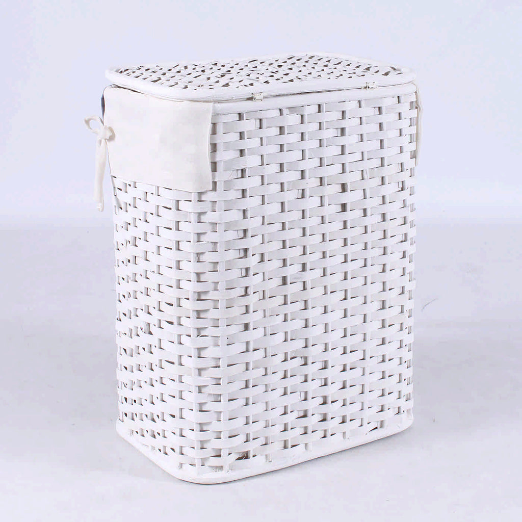 Portabiancheria in bambù bianco foderato, set di 3, 48x36x58 cm