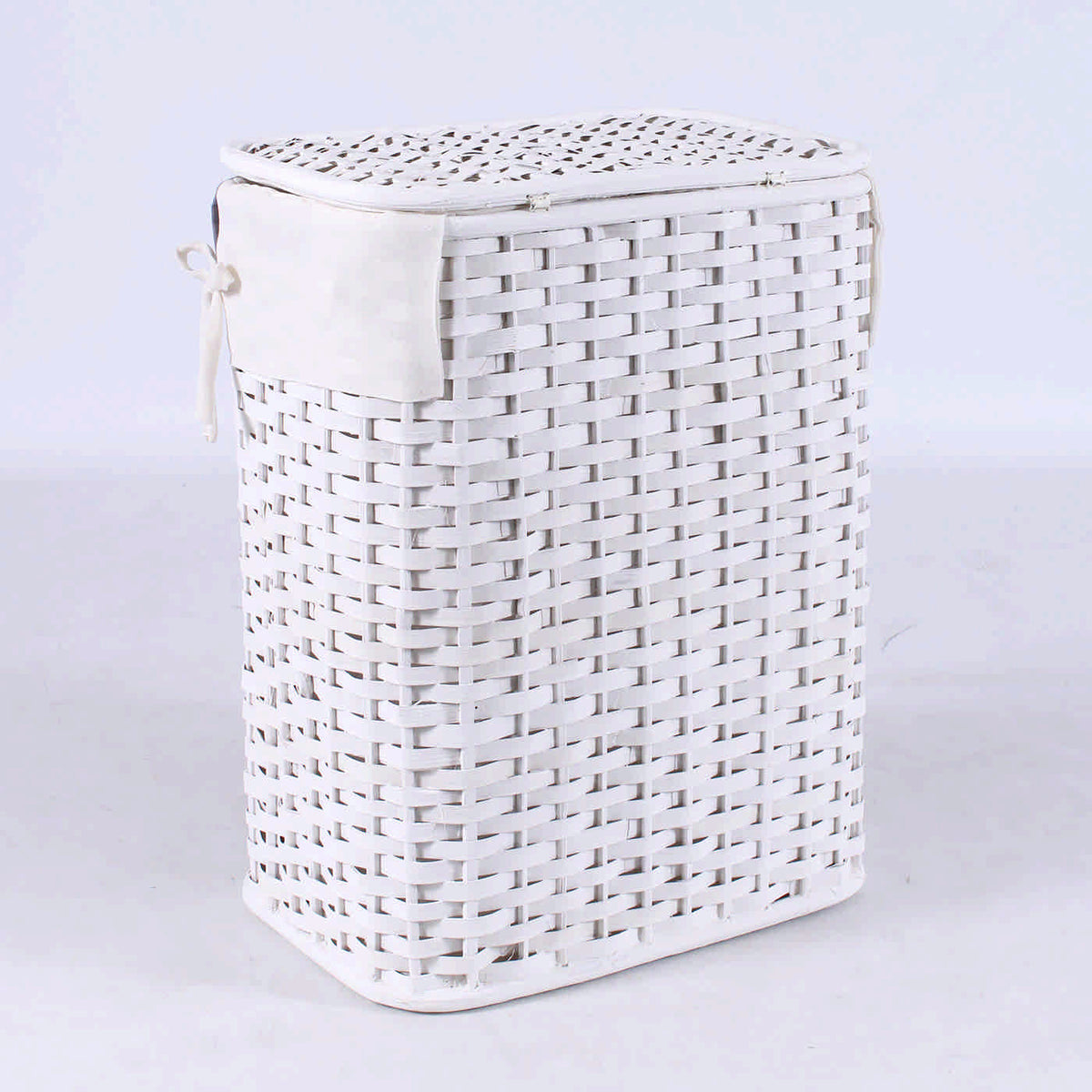 Portabiancheria in bambù bianco foderato, set di 3, 48x36x58 cm