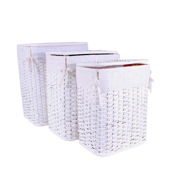 Portabiancheria bamboo bianco foderato, 48x36x58 cm