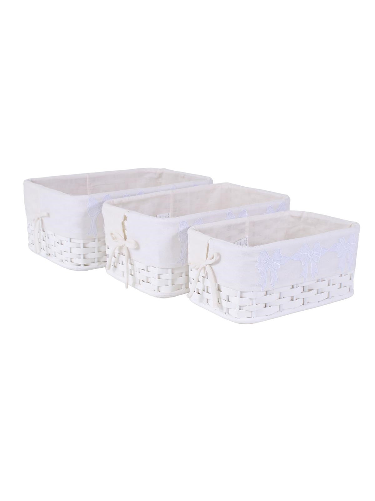 Cesto bamboo bianco rettangolare foderato set 3, 43x30x18 cm