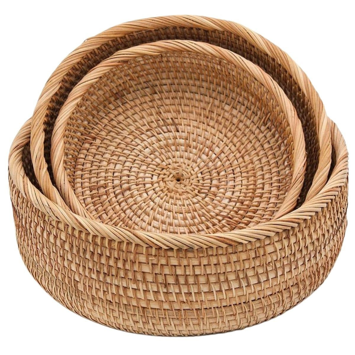 Ciotola in rattan brunito, set di 3, Ø26H10 cm